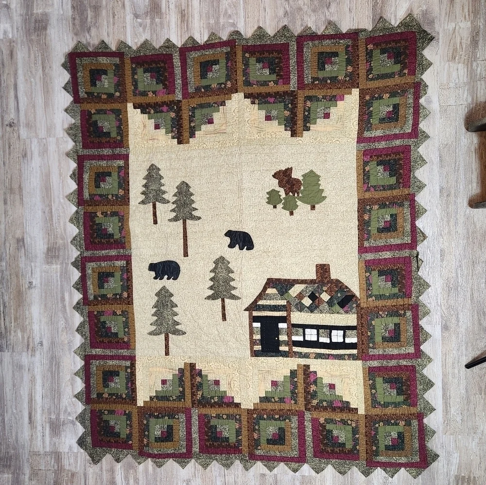 Rustic Cabin Quilt with Forest Design